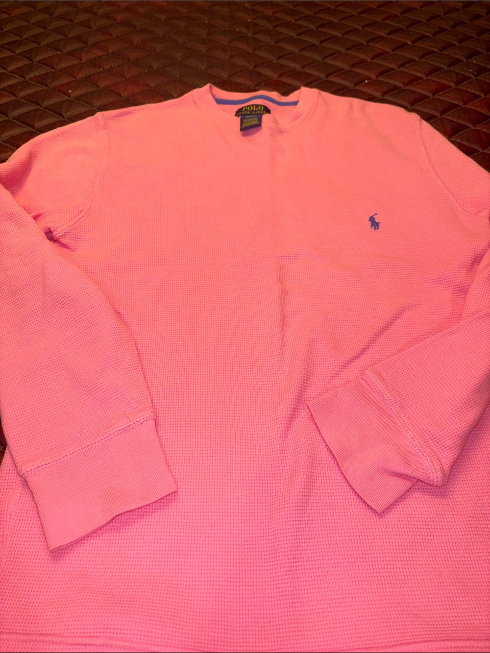Ralph Lauren Pink Waffle Knit Crewneck with Blue Pony
